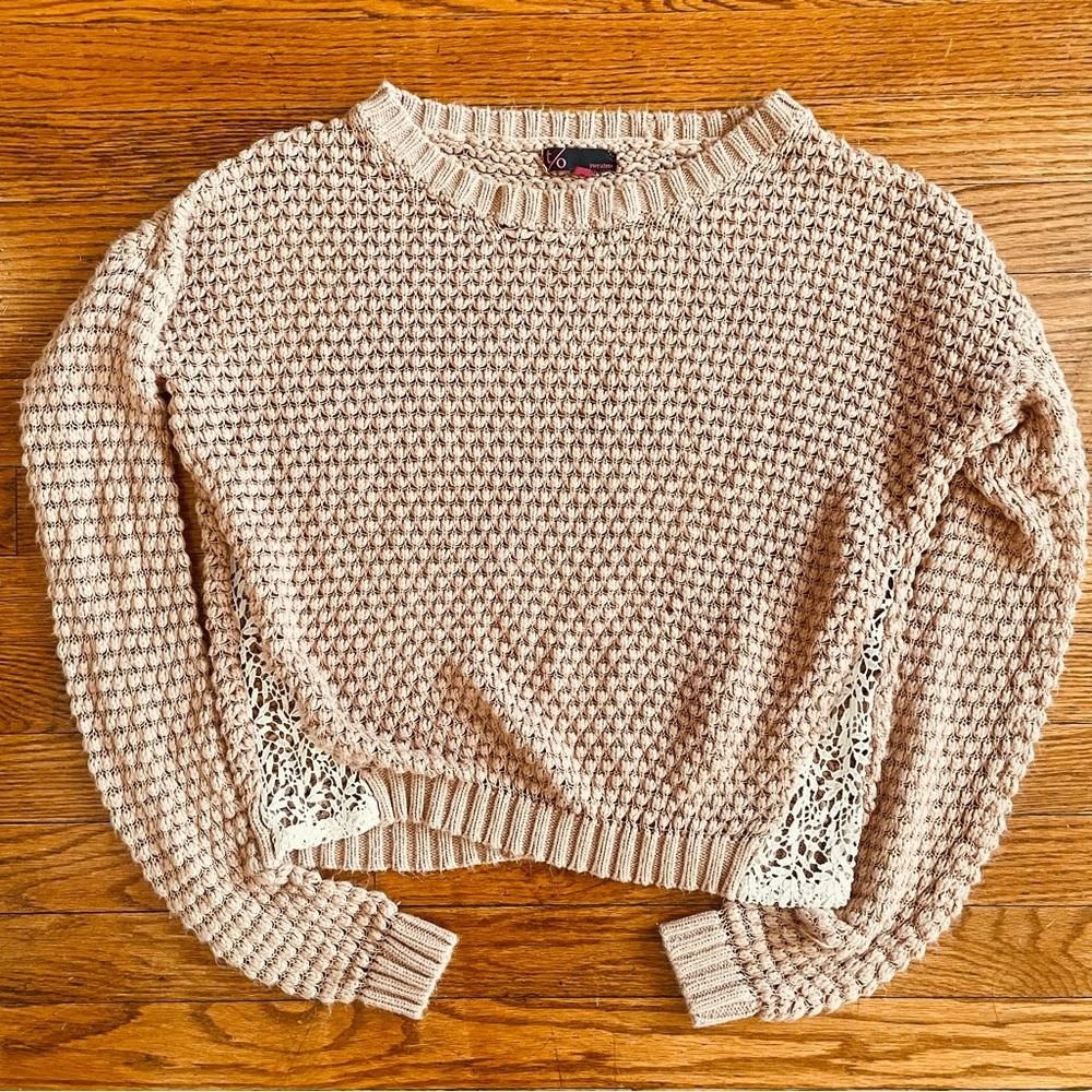 Vintage t/o Mauve Cropped Lace Inset Open Knit Sweater